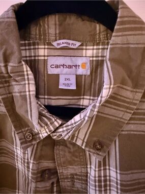 Carhartt Olive and Cream Plaid Relaxed-Fit Button-Down Shirt - Men